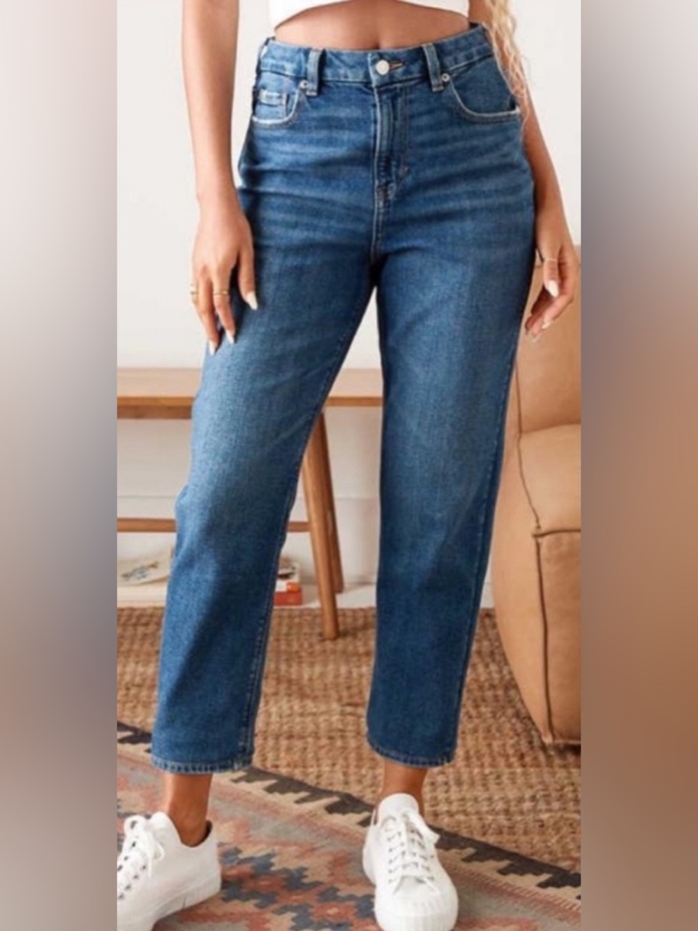 American Eagle Outfitters Dark Blue Cropped Straight Jeans